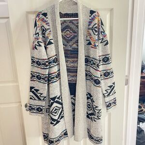 On‎ Blue Cardigan Sweater Women Small Aztec Tribal Western Boho Festival Cozy 1X